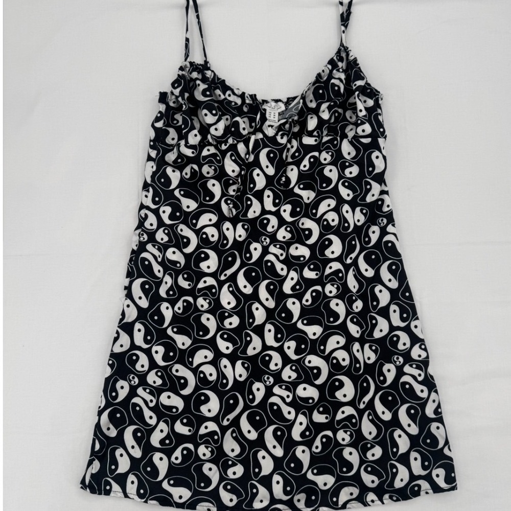 Birch and Stone Yin Yang Print Mini Dress Black & White Medium Satin Like Feel